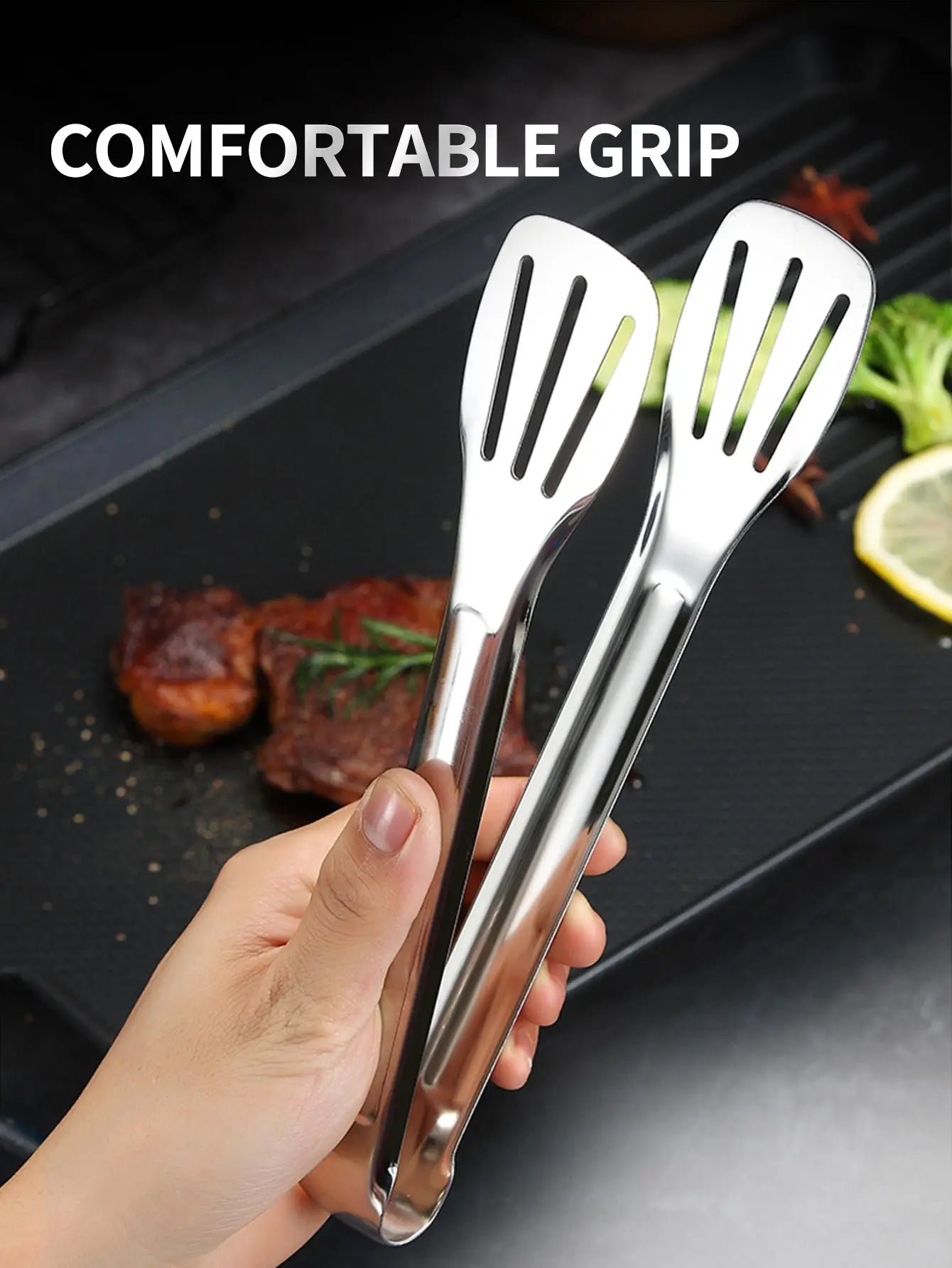 WORTHBUY Multifunctional Steak BBQ Tongs Stainless Steel Grill Tongs Pancake Fried Pizza Bread Kitchen Tool