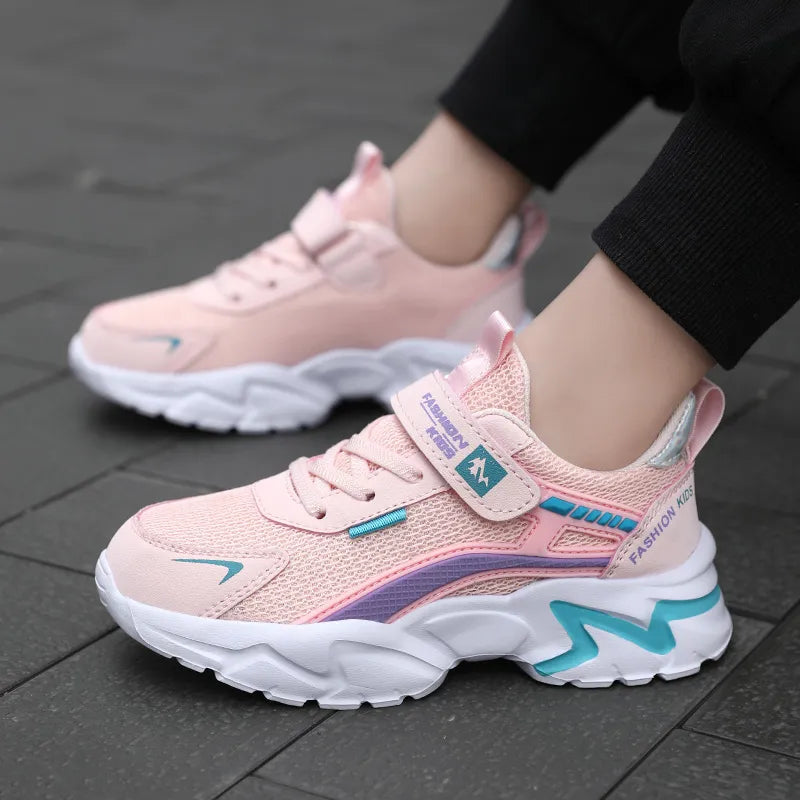 Kids Casual Pink Girls Shoes Breathable Mesh Sneakport Walking