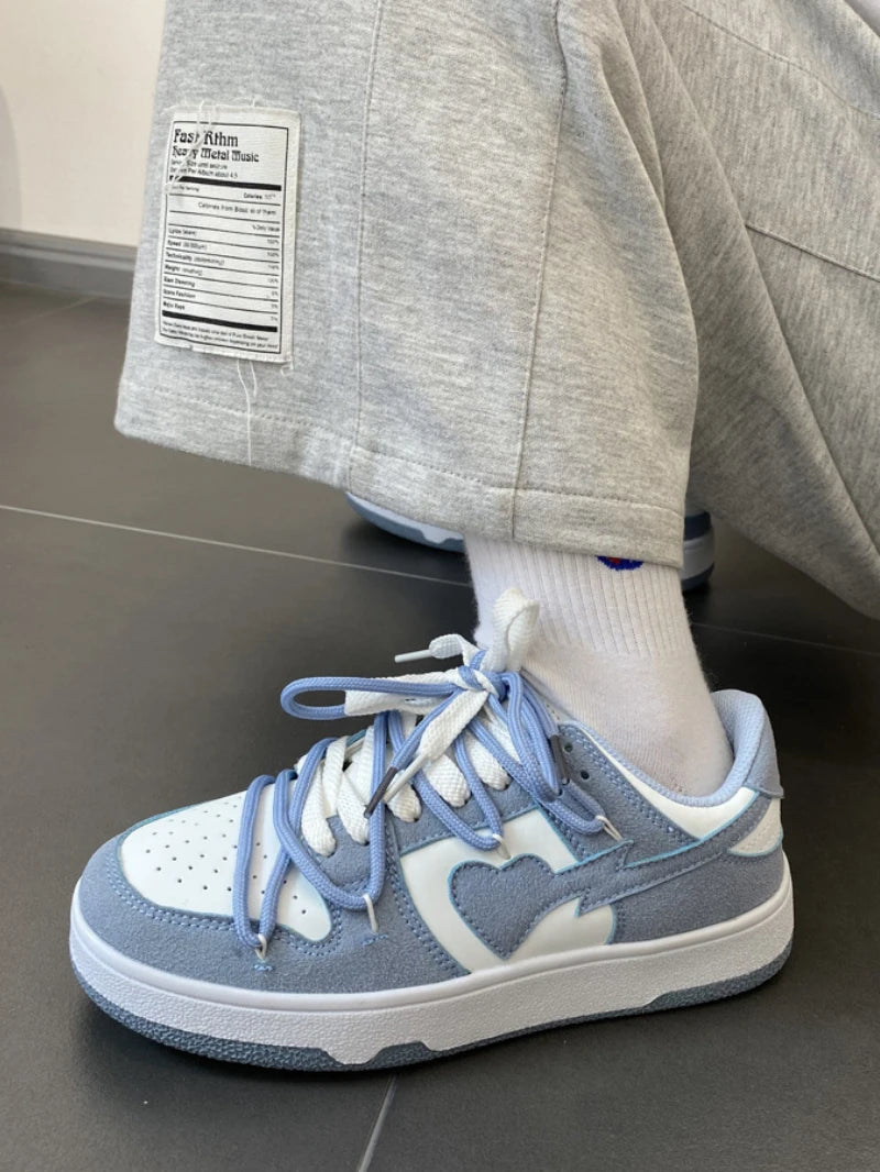 Summer Sneakers Girly Heart Fashion Blue Casuals Sneakers New Couple Trend Lace-up White Shoes Sneakers Women Shoes