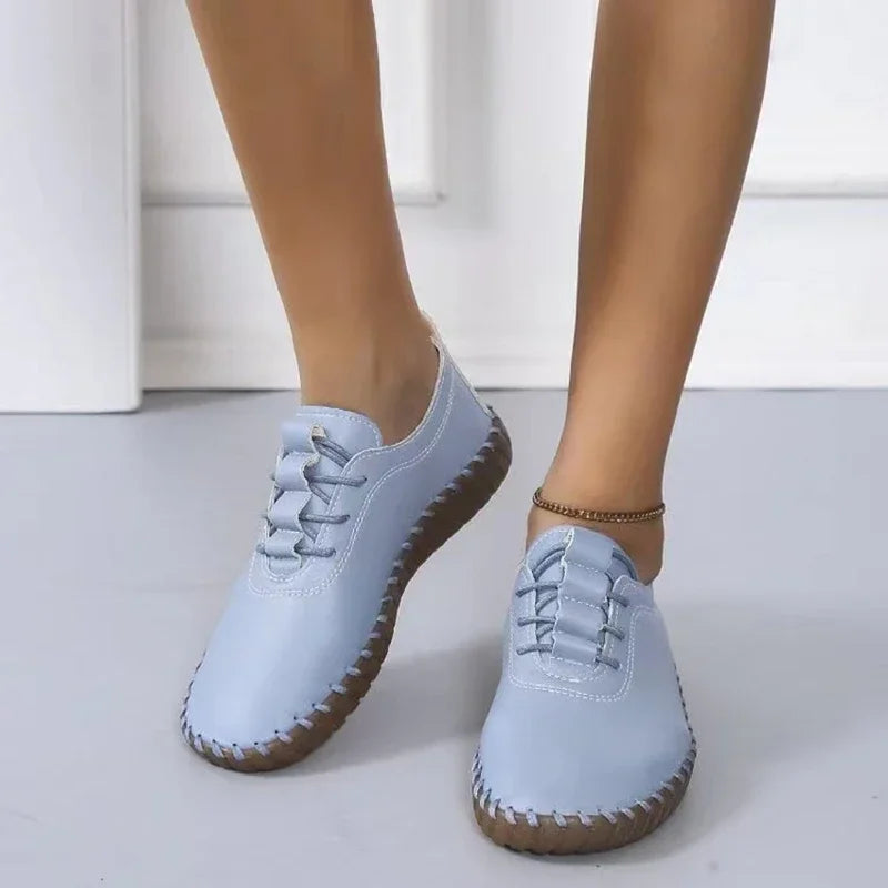 Spring Women Sneakers New 2024 Woman Platform Loafers Lace-Up Leather Flat Casual Shoes Mom Mujer Zapatos Chaussure Femme