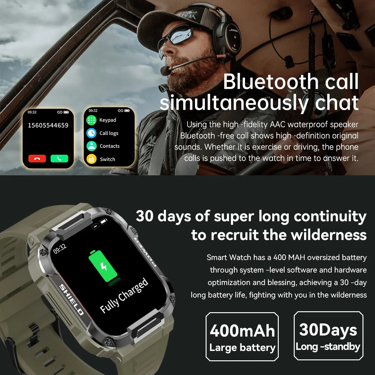 Men Smart Watch Military Healthy Monitor AI Voice Bluetooth