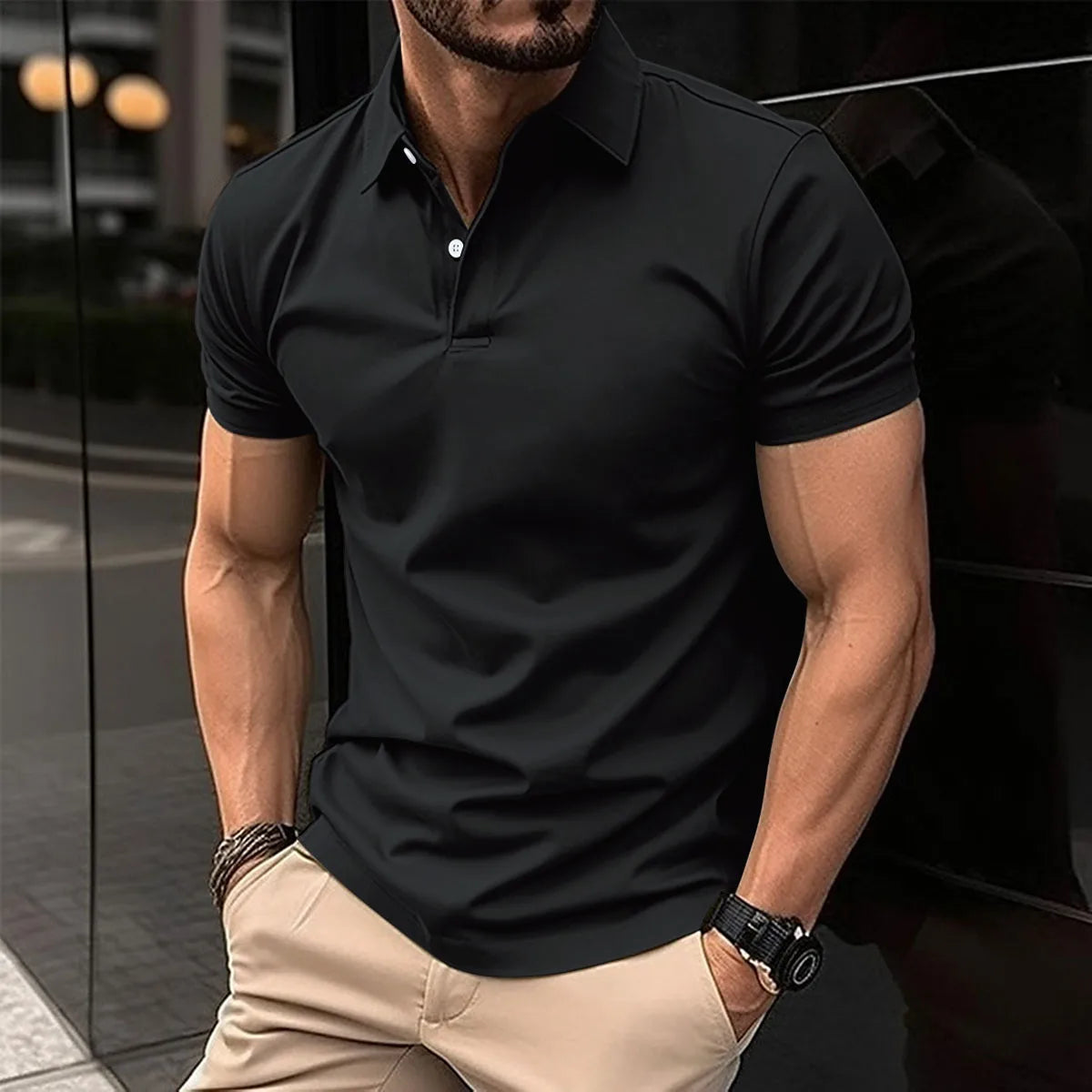 2024 Summer Men's Fashion Lapel Short-Sleeved Striped men's Polo Shirt