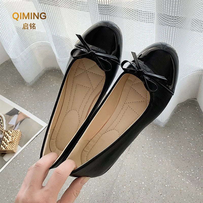 Women Ballet Flats Two Tone Bow Flats Round Toe Shoes For Women Slip On Casual Work Dress Flats Pumps Shallow Mouth Casual Shoes