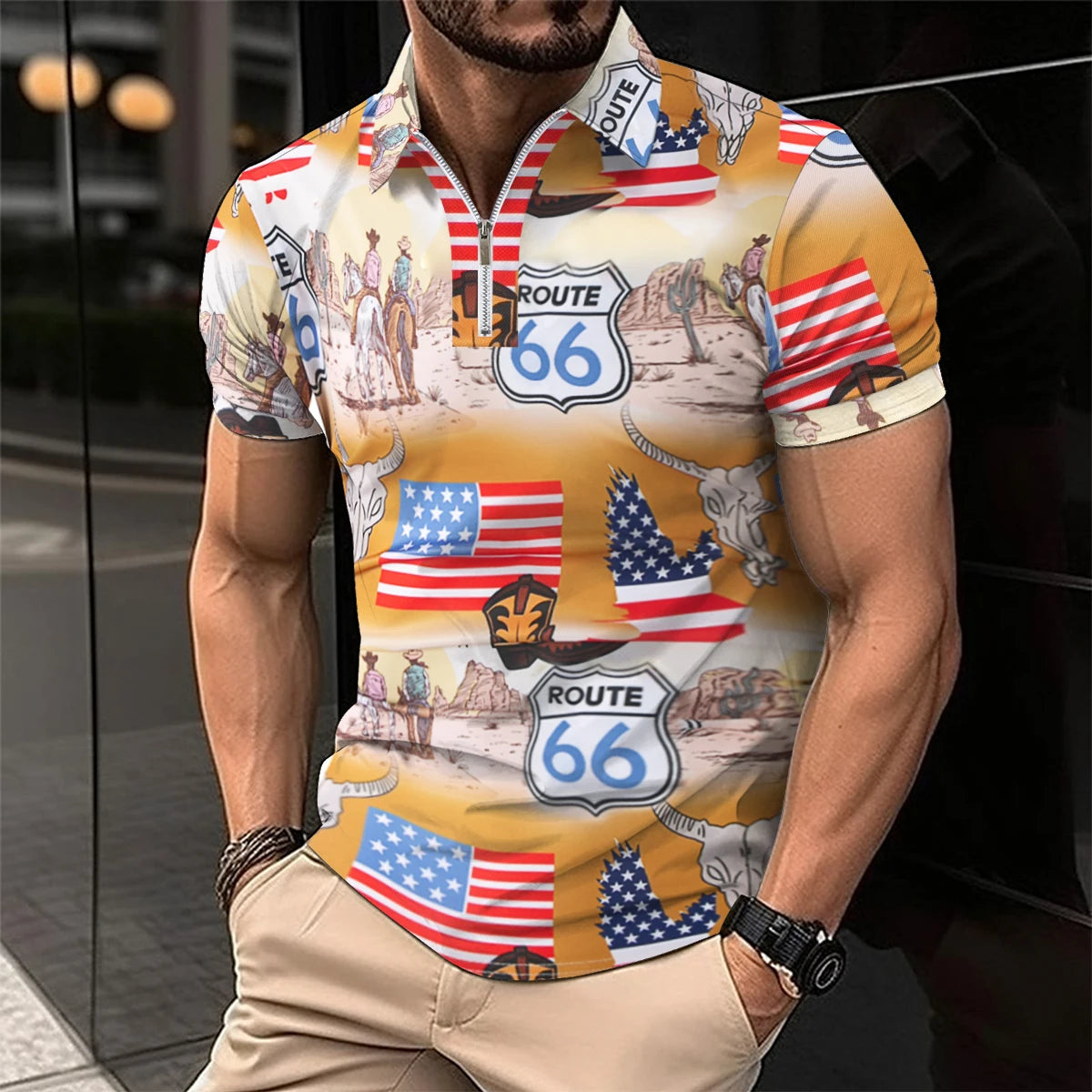 2024 Summer Men's Fashion Lapel Short-Sleeved Striped men's Polo Shirt