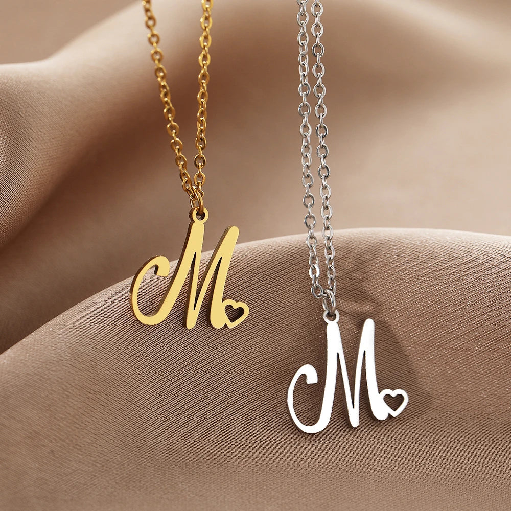 Stainless Steel Necklaces Letter M Heart For Women