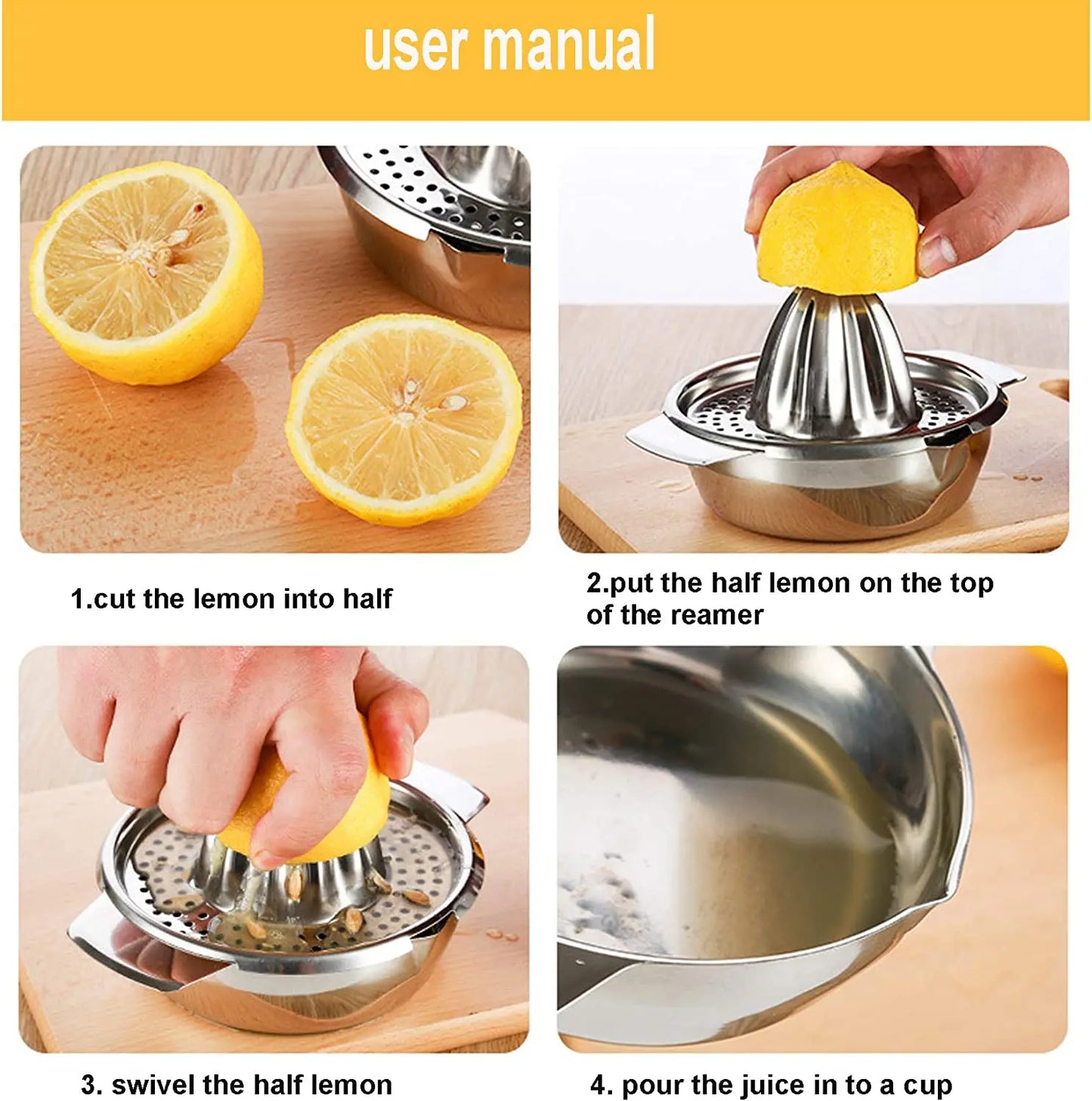LMETJMA Stainless Steel Lemon Fruit Vegetable Squeezer Cup Kitchen Tool