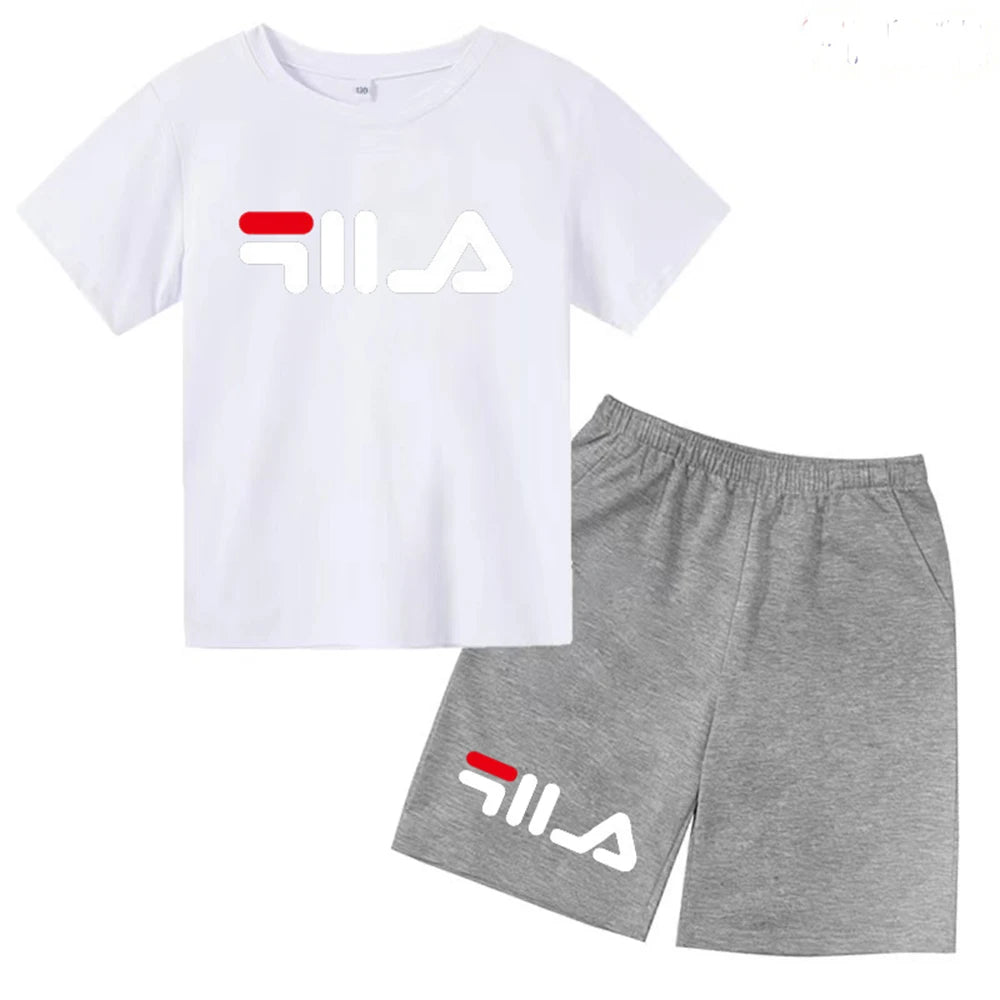 Summer Round Neck T-shirt for Boys Girl+shorts Set Children's Printed Cotton Breathable Leisure Brand Short Sleeve Clothing