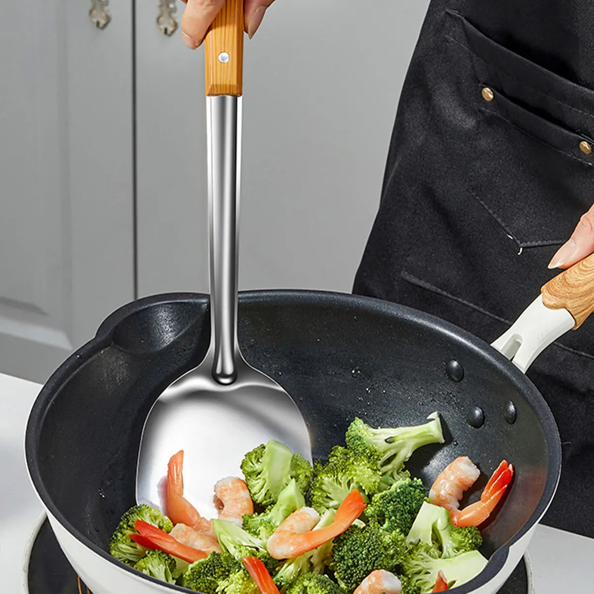 WORTHBUY Stainless Steel Turners Soup Ladles Cooking Tools Spatula Colander With Plastic Handle Home Kitchen Utensils Set