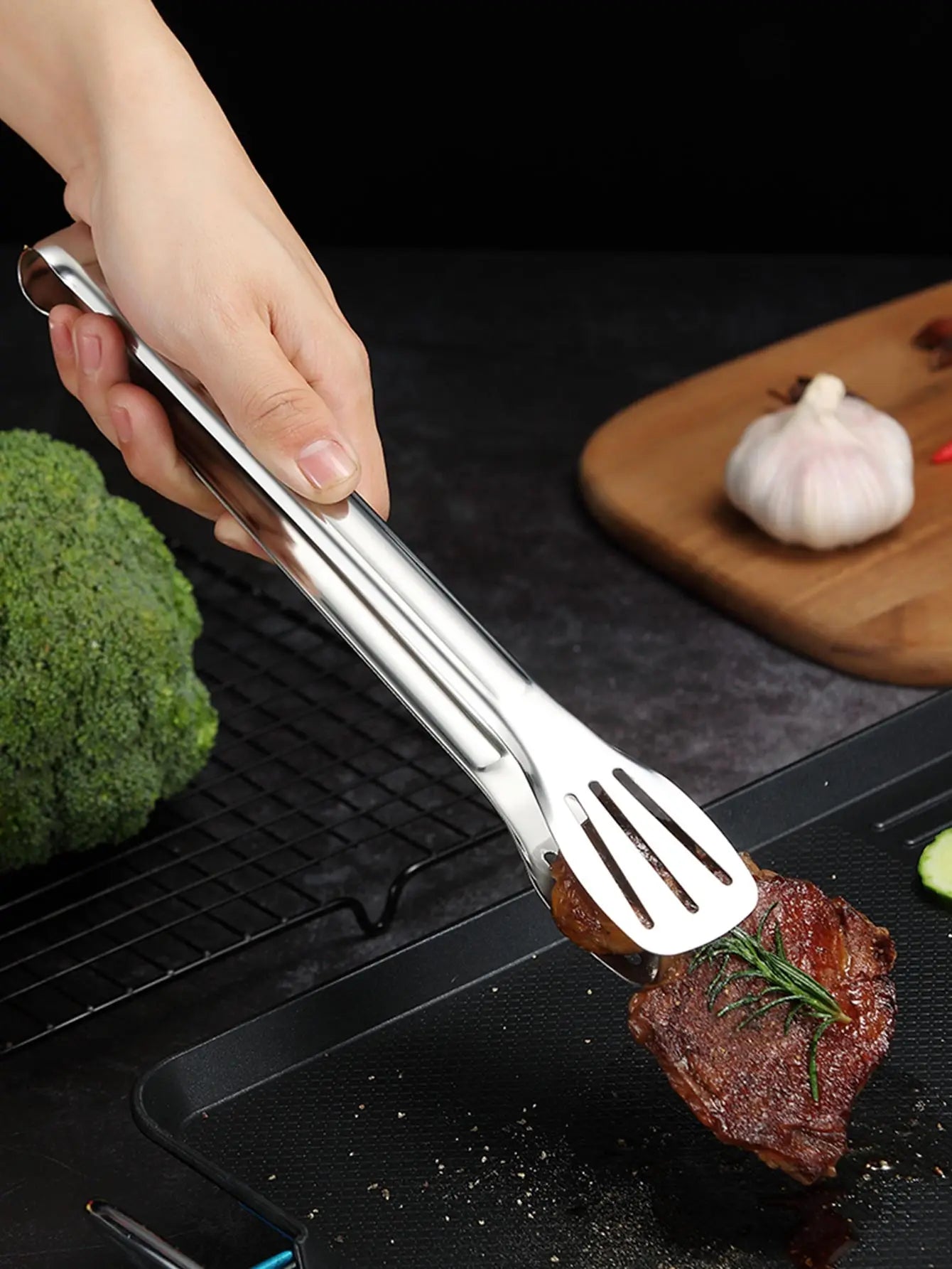 WORTHBUY Multifunctional Steak BBQ Tongs Stainless Steel Grill Tongs Pancake Fried Pizza Bread Kitchen Tool