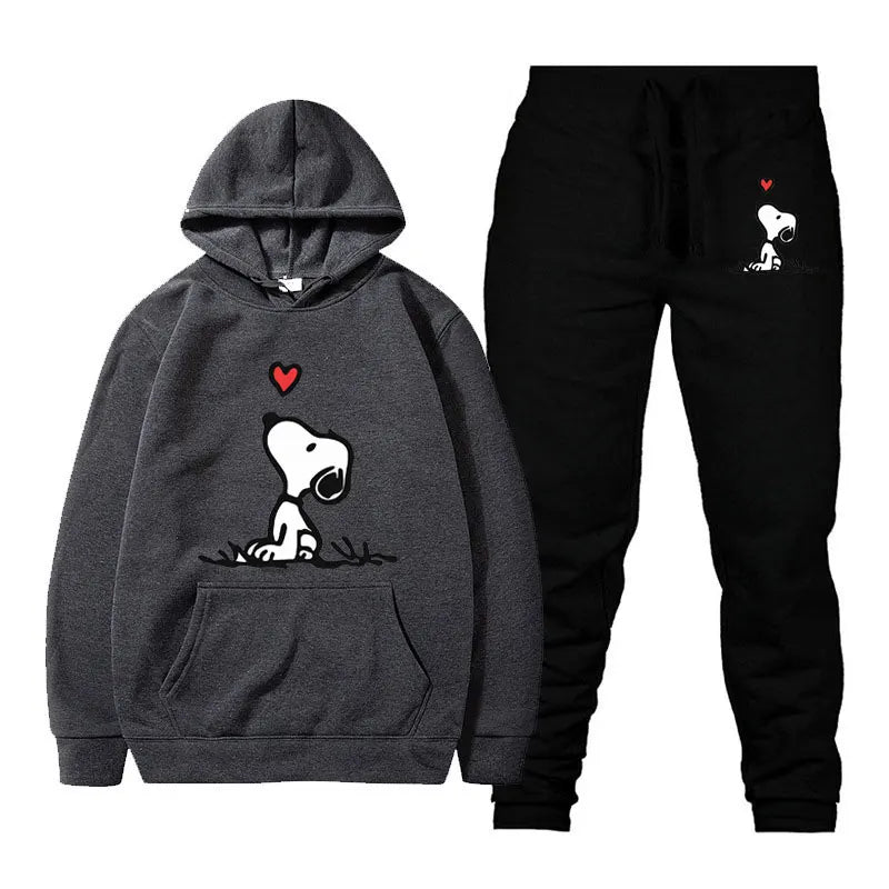 Snoopy Cartoon Anime Women Sweatshirt Sweatpants Set 2024