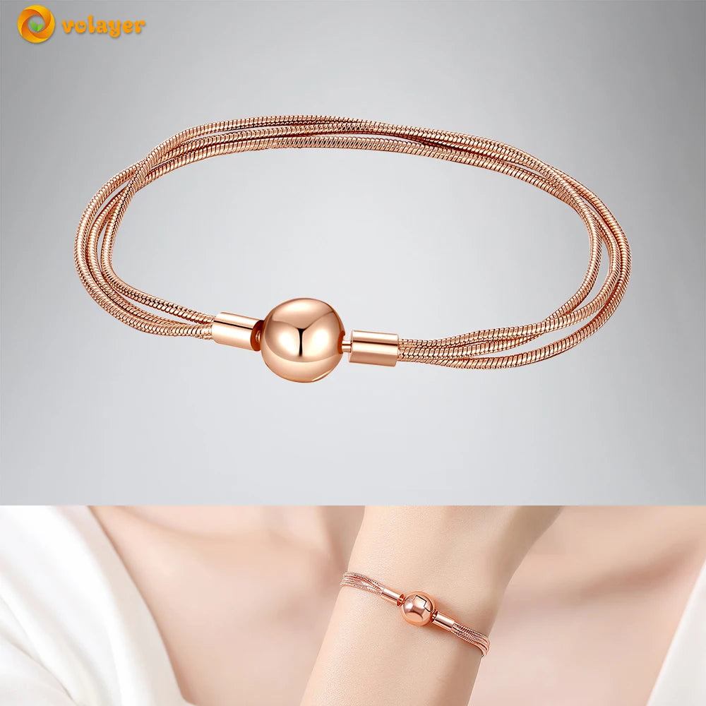 Volayer 925 Sterling Silver Bracelets Pavé Heart Shell Feathers Dreamcatcher Crown Clasp Snake Chain Bracelets Love Wing Bangles