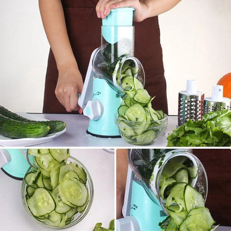3-in-1 Manual Rotation Vegetable Fruit Slicer Round Cutter Potaeto
