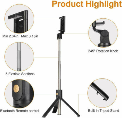 Bluetooth Selfie Tripod Telescopic Stick Remote