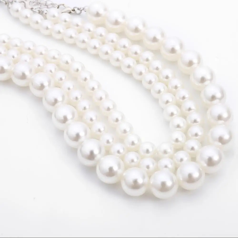 Multi-Layer White Imitation Pearl Necklac Girl Charm Banquet