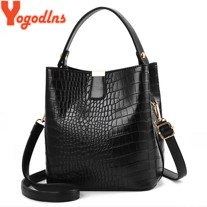 Yogodlns Retro Alligator Bucket Bags Women Crocodile Handbag Large Capacity Crossbody Bag New Shoulder Messenger Bag Phone Purse