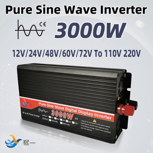 Pure Sine Wave Power Inverter DC 12V 24V 48V 60V 72V To AC 110V 220V Voltage 50Hz 60Hz 3000W Connector Car Inverter