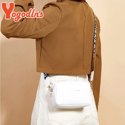 Yogodlns Fashion Small Square Bag For Women PU Leather Shoulder Messenger Bag Letter Strap Crossbody Bag Trendy Handbag Bolsa