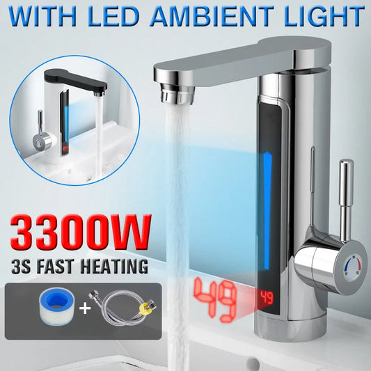 3300W Electric Instant Water Heater Faucet Tap LED Ambient Light stant
