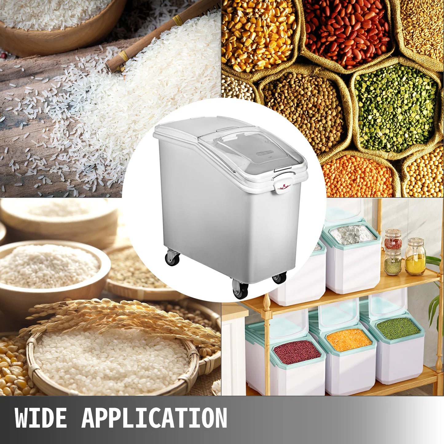 VEVOR 6.6Gal-21Gal Kitchen Container Ingredient Storage Bin W/ Wheel & Scoop for Commercial Home Storing Rice Flour Corn Soybean