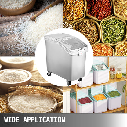 VEVOR 6.6Gal-21Gal Kitchen Container Ingredient Storage Bin W/ Wheel & Scoop for Commercial Home Storing Rice Flour Corn Soybean
