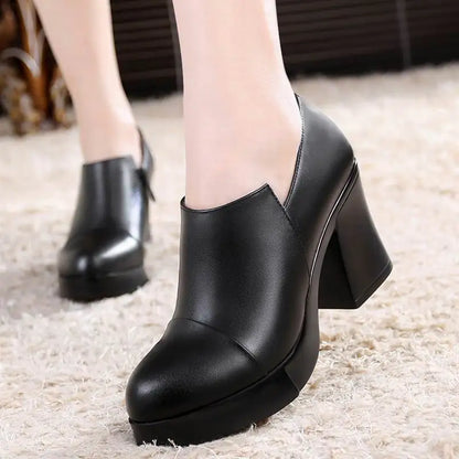 2023 women's spring and autumn hoes first layer of cowhide platform pumps