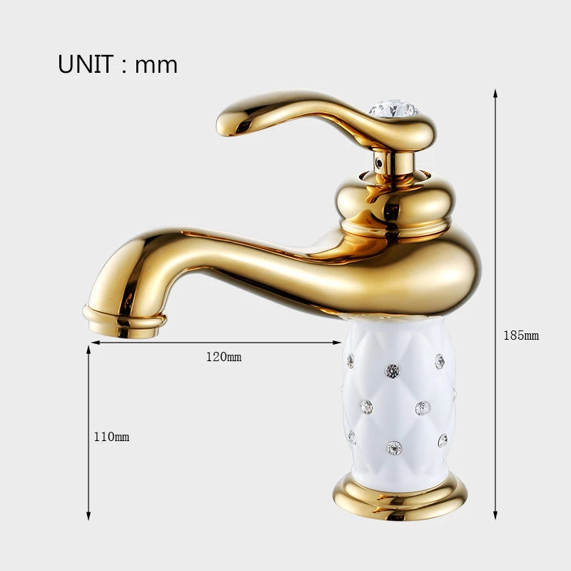 Basin Faucets Brass with Diamond Bathroom Faucet Gold Mixer