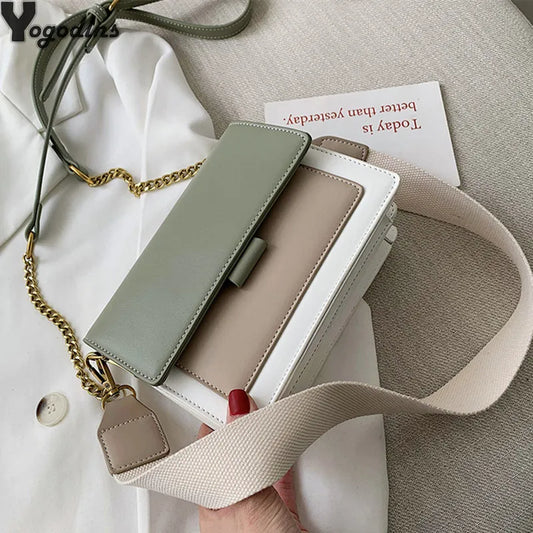 Contrast color Leather Crossbody Bags