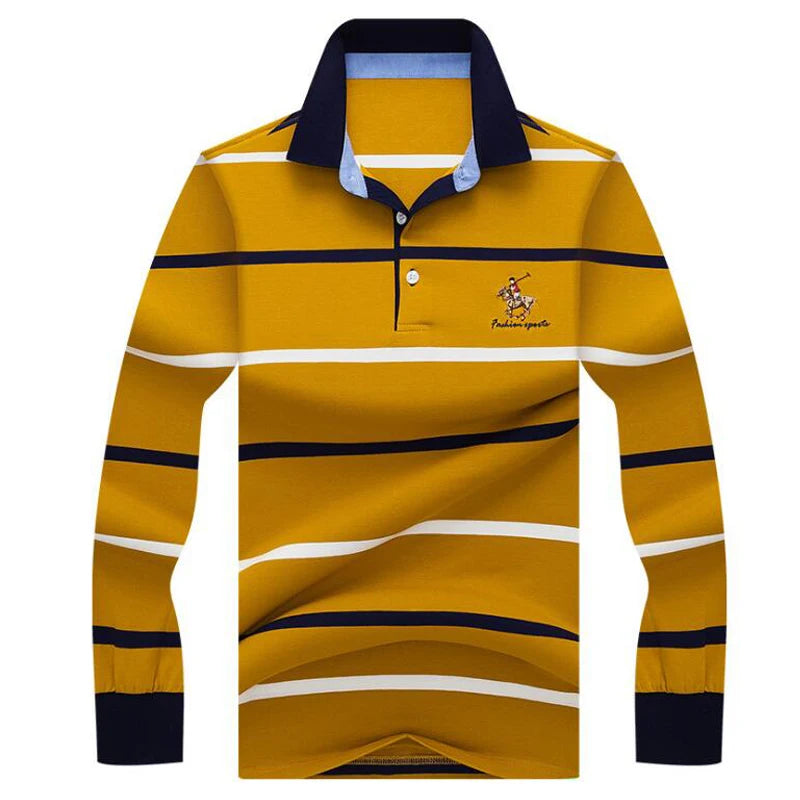 Autumn winter new polo shirt High quality brand cotton men's  striped shirt