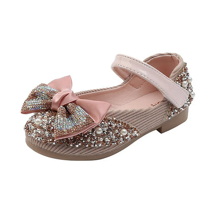 New Children Leather Shoes Rhinestone Bow Princess nt Flat