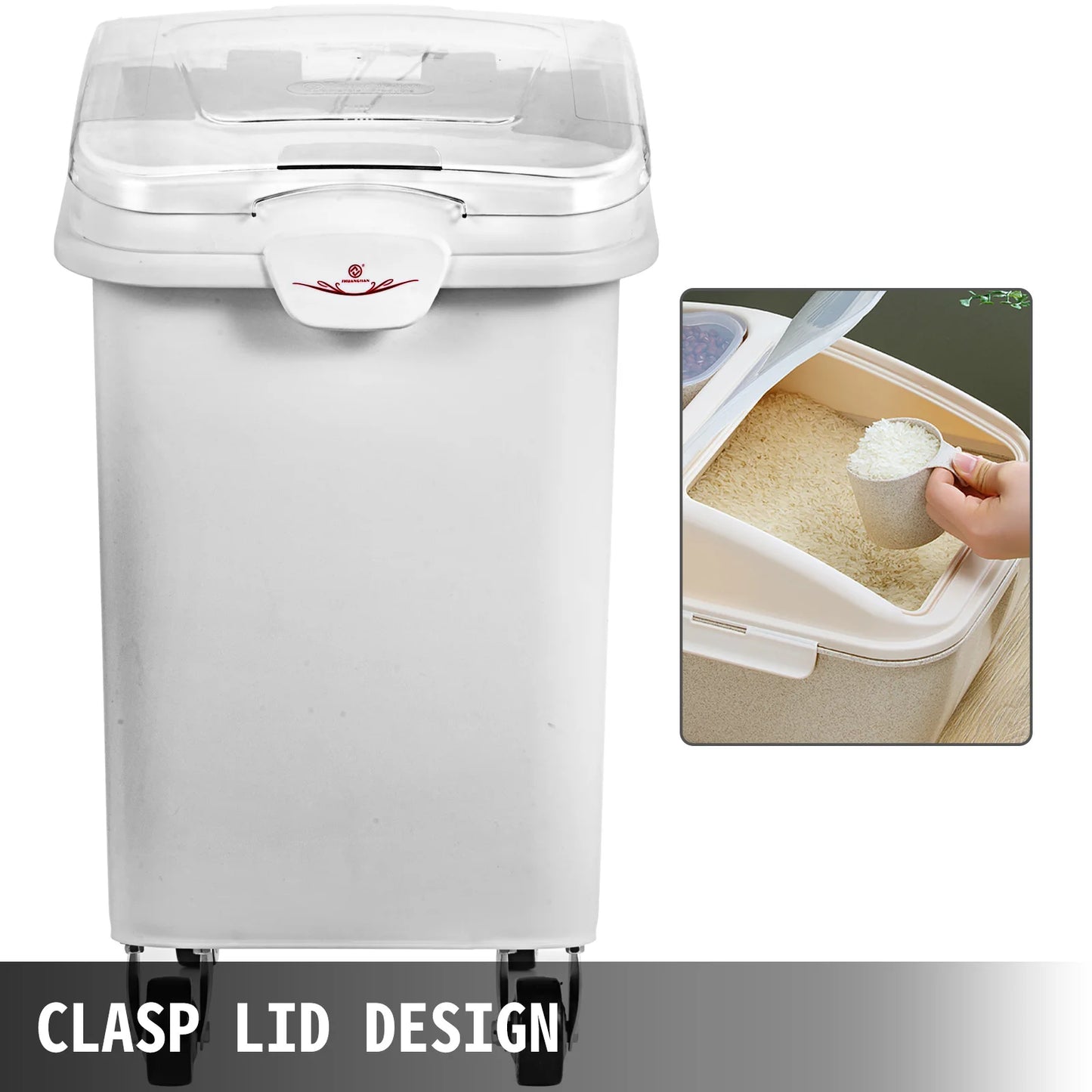 VEVOR 6.6Gal-21Gal Kitchen Container Ingredient Storage Bin W/ Wheel & Scoop for Commercial Home Storing Rice Flour Corn Soybean
