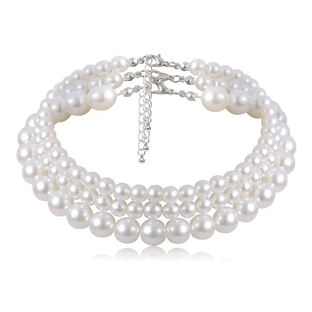 Multi-Layer White Imitation Pearl Necklac Girl Charm Banquet
