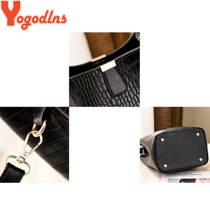 Yogodlns Retro Alligator Bucket Bags Women Crocodile Handbag Large Capacity Crossbody Bag New Shoulder Messenger Bag Phone Purse