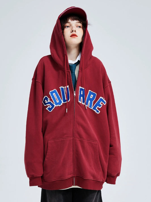 a Square Root Casual Thin Fleece Hoodie Embroidery