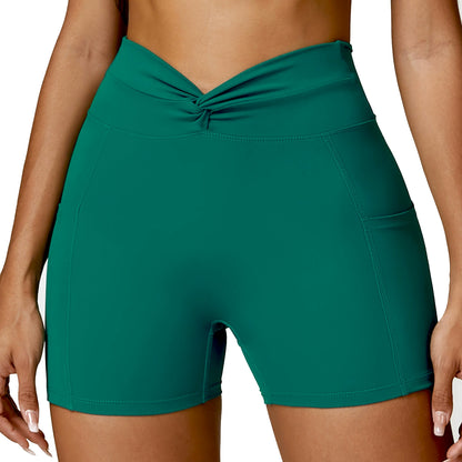 Fashion Pocket Nude Feel Tight Yoga Shorts Casual