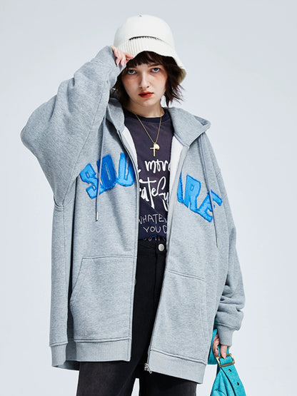a Square Root Casual Thin Fleece Hoodie Embroidery