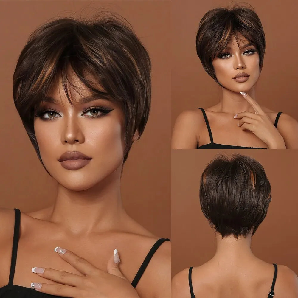 Brown Syntheticl Use Wig Natural Hair Heat Resistant