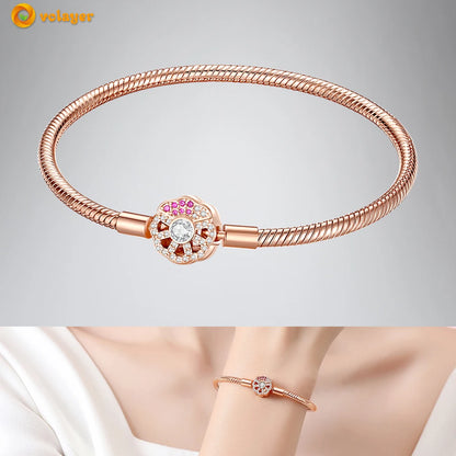 Volayer 925 Sterling Silver Bracelets Pavé Heart Shell Feathers Dreamcatcher Crown Clasp Snake Chain Bracelets Love Wing Bangles
