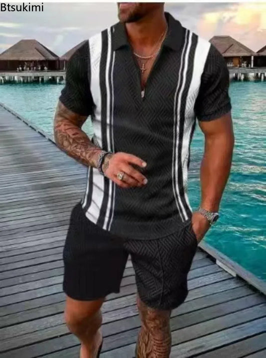 2024 Trend Men's Casual Sets Fashion 3D Digital Print Short Sluit