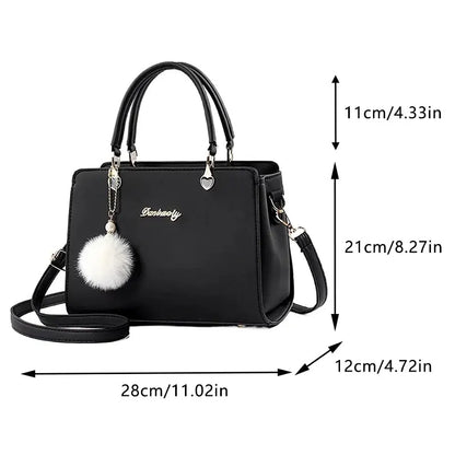 Women Plush Ball Decor Handbag Fashion Satchel Bag Stylish Purse and Tote Bag PU Leather Top Handle Shoulder Bags