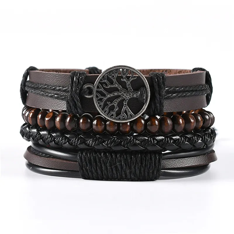 4Pcs/ Set Braided Wrap Leather ads Ethnic Tribal Wristband Rope Bracelet