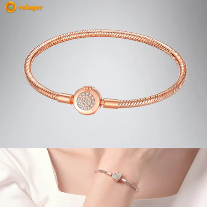 Volayer 925 Sterling Silver Bracelets Pavé Heart Shell Feathers Dreamcatcher Crown Clasp Snake Chain Bracelets Love Wing Bangles