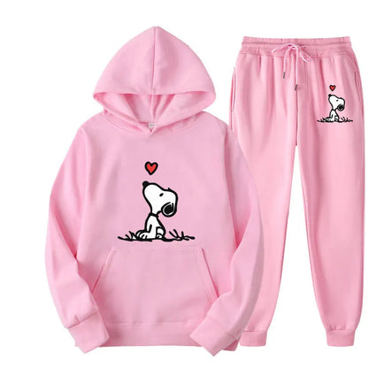 Snoopy Cartoon Anime Women Sweatshirt Sweatpants Set 2024