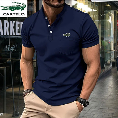 High quality men's embroidered polo shirt 2023 short sleeve T-shirt top