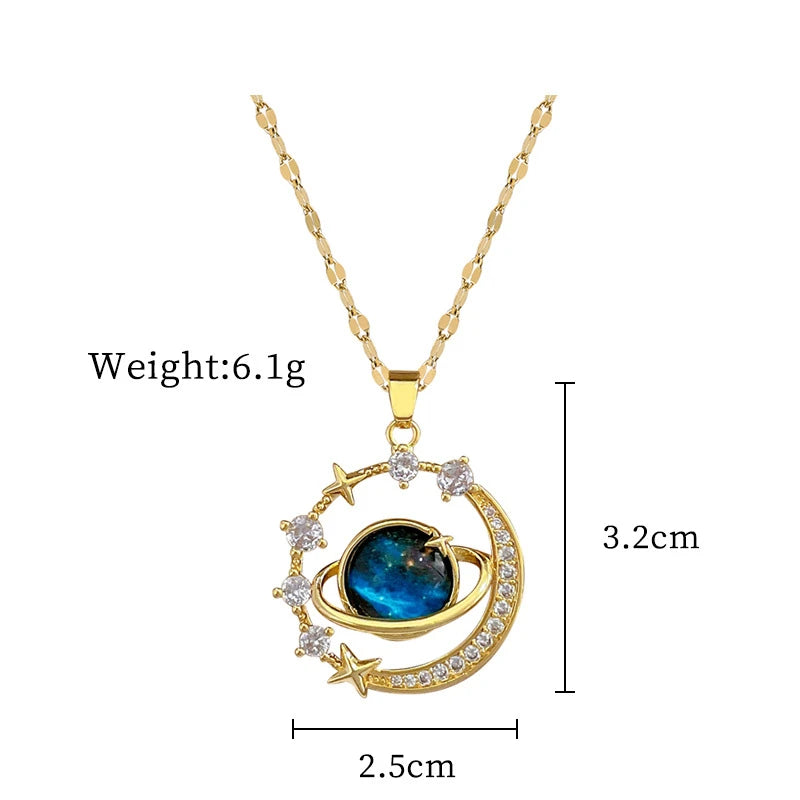 Stainless Steel Zircon Planet Star Pendant