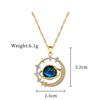 Stainless Steel Zircon Planet Star Pendant