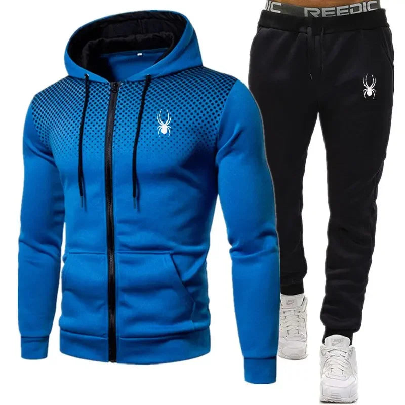 Men's Tracksuit Hooded Zipper Jacket + Sweatpd Winter Male