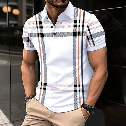 2024 Summer Men's Fashion Lapel Short-Sleeved Striped men's  Polo Shirt