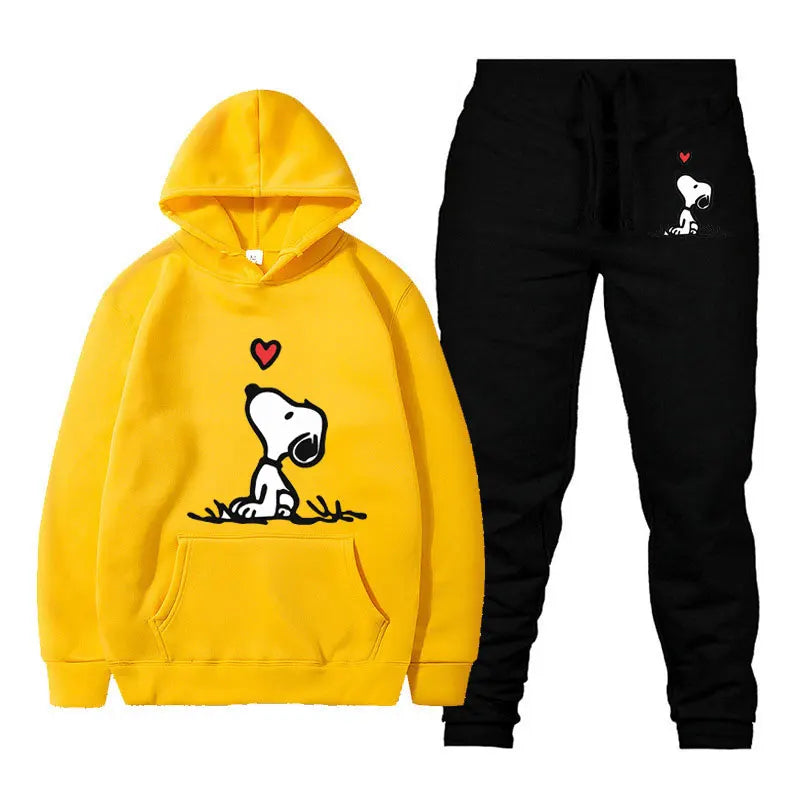 Snoopy Cartoon Anime Women Sweatshirt Sweatpants Set 2024