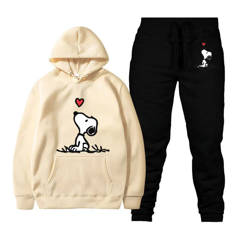 Snoopy Cartoon Anime Women Sweatshirt Sweatpants Set 2024