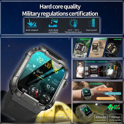 Men Smart Watch Military Healthy Monitor AI Voice Bluetooth